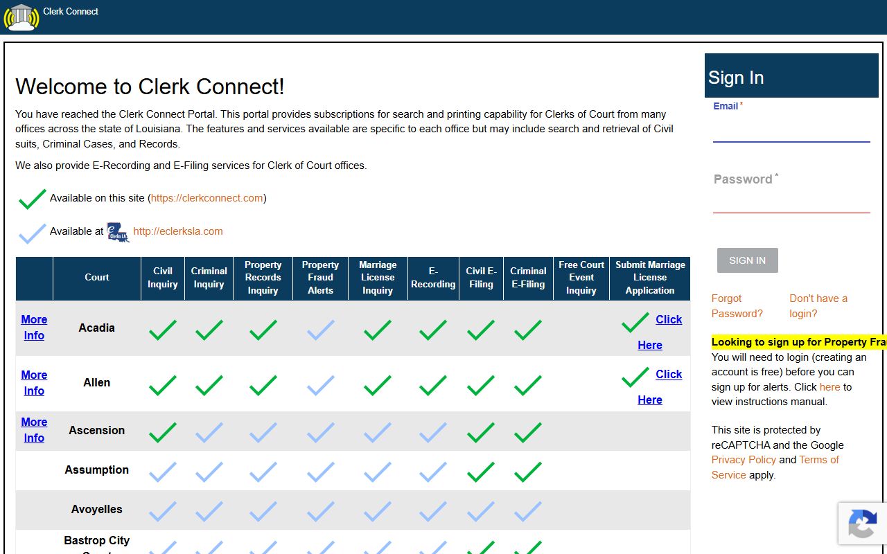 Pointe Coupee Parish court records Clerk Connect portal