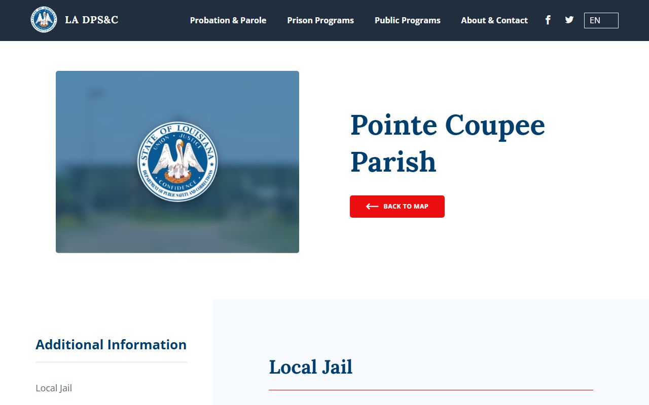 Pointe Coupee Parish inmate records DPSC local jail page